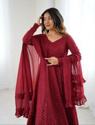 Maroon Lucknowi Sequence Work Georgette Anarkali Suit - BONYHUBSALWAR KAMEEZ
