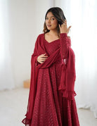 Maroon Lucknowi Sequence Work Georgette Anarkali Suit - BONYHUBSALWAR KAMEEZ