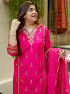 Rani Pink Chanderi Embroidery Straight Suit Set - BONYHUBSALWAR KAMEEZ
