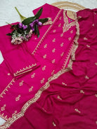 Rani Pink Chanderi Embroidery Straight Suit Set - BONYHUBSALWAR KAMEEZ