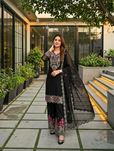 Black Embroidered Palazzo Suit | Asian Ethnic Wear UK