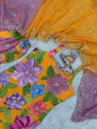 Yellow Floral Chinon Silk Sharara Suit Set - BONYHUBSALWAR KAMEEZ