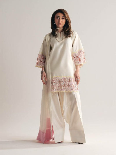 White Embroidery Moti Work Farshi Suit Set