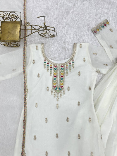 White Full Sleeves Modest Sharara Palazzo Suit Set