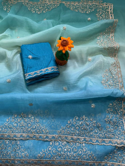 Gold Crush Saree Sequins &amp; Zari Work with Unstitched Blouse