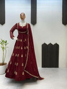 Maroon Designer Embroidered Gown Dupatta Set Of 2 - BONYHUBSALWAR KAMEEZ