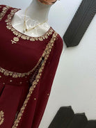 Maroon Designer Embroidered Gown Dupatta Set Of 2 - BONYHUBSALWAR KAMEEZ