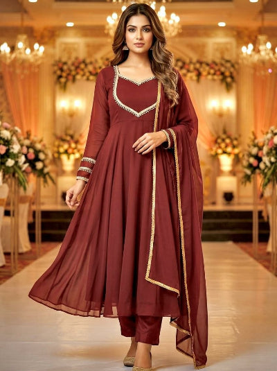 Brick Maroon Georgette Anarkali Suit