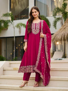Maroon Vichitra Silk Embroidery Work Anarkali Suit - BONYHUBSALWAR KAMEEZ
