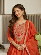 Rust Orange Vichitra Silk Embroidery Work Anarkali Suit - BONYHUBSALWAR KAMEEZ