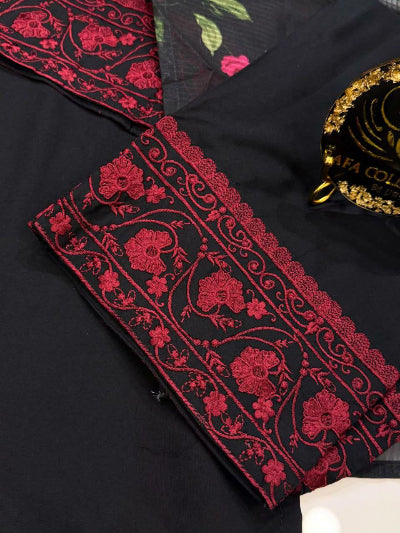 Black Red Embroidery Work Farshi Suit