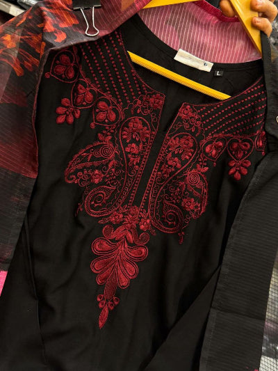 Black Red Embroidery Work Farshi Suit