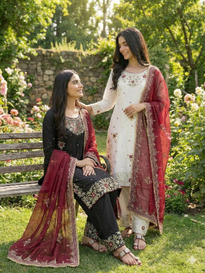 Designer Indian Silk Embroidery Salwar Suit Set