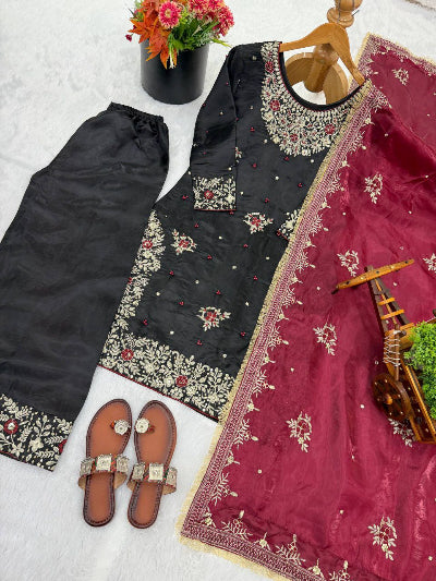 Designer Indian Silk Embroidery Salwar Suit Set