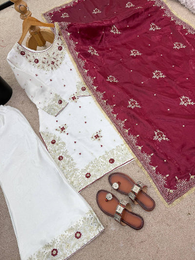 Designer Indian Silk Embroidery Salwar Suit Set