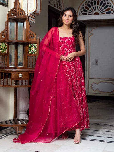 Rani Pink Georgette Thread Sequence Work Anarkali Suit