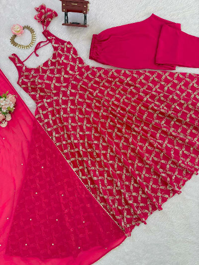 Rani Pink Georgette Thread Sequence Work Anarkali Suit