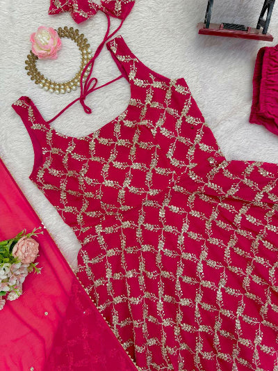 Rani Pink Georgette Thread Sequence Work Anarkali Suit