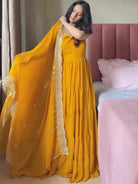 Haldi Yellow Georgette Flair Gown Dupatta Set Of 2 - BONYHUBSALWAR KAMEEZ