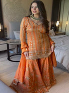 Elegant Orange Georgette Sequins Sharara Set with Dupatta - BONYHUBSALWAR KAMEEZ