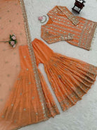 Elegant Orange Georgette Sequins Sharara Set with Dupatta - BONYHUBSALWAR KAMEEZ