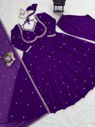 Purple Georgette Ethnic Embroidered Anarkali Suit Set - BONYHUBSALWAR KAMEEZ