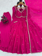 Hot Pink Georgette Ethnic Embroidered Anarkali Suit Set - BONYHUBSALWAR KAMEEZ