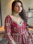 Magenta Pink Georgette Embroidery Long Kurti, Skirt & Dupatta - BONYHUBSALWAR KAMEEZ