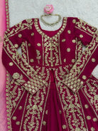Magenta Pink Georgette Embroidery Long Kurti, Skirt & Dupatta - BONYHUBSALWAR KAMEEZ