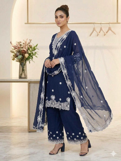 Embroidered Georgette Palazzo Suit UK - 3 Colours