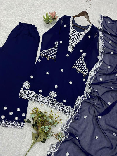 Embroidered Georgette Palazzo Suit UK - 3 Colours