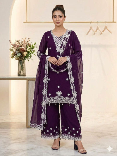 Embroidered Georgette Palazzo Suit UK - 3 Colours