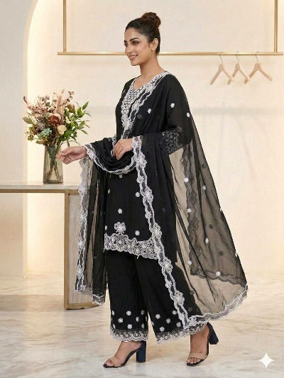 Embroidered Georgette Palazzo Suit UK - 3 Colours