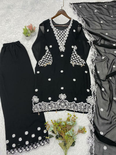 Embroidered Georgette Palazzo Suit UK - 3 Colours