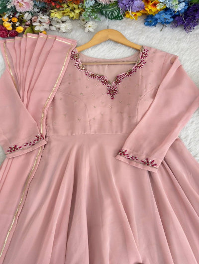 Blush Pink Handwork Anarkali Suit for Women | Asian Ethnic Wear UK