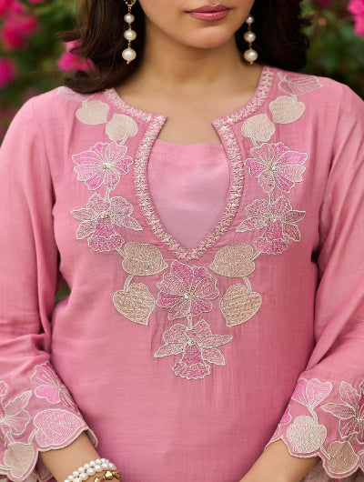 Blush Pink Embroidered Trouser Suit for Women | Asian Ethnic Wear UK