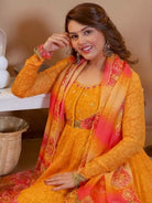 Yellow Organza Beautiful Floral Anarkali Suit Set - BONYHUBSALWAR KAMEEZ