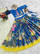 Blue Chinon Silk Printed Kids Lehenga Blouse Set - BONYHUBLehangas