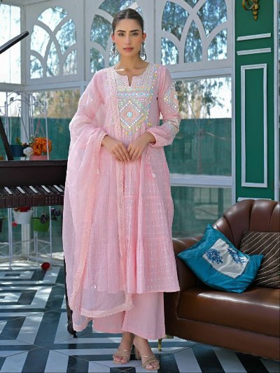 Pastel Pink Graceful Ethnic Anarkali Suit Set - BONYHUBSALWAR KAMEEZ