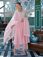 Pastel Pink Graceful Ethnic Anarkali Suit Set - BONYHUBSALWAR KAMEEZ