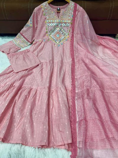 Pastel Pink Graceful Ethnic Anarkali Suit Set - BONYHUBSALWAR KAMEEZ
