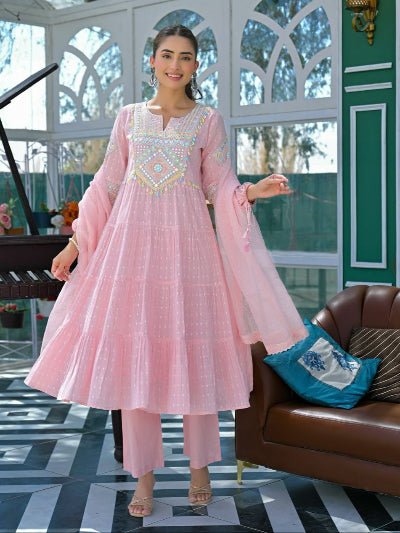 Pastel Pink Graceful Ethnic Anarkali Suit Set - BONYHUBSALWAR KAMEEZ