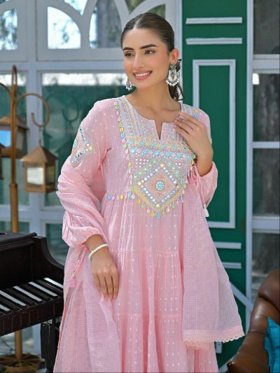 Pastel Pink Graceful Ethnic Anarkali Suit Set - BONYHUBSALWAR KAMEEZ
