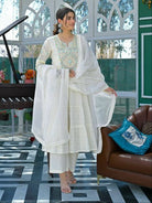 White Graceful Ethnic Anarkali Suit Set - BONYHUBSALWAR KAMEEZ