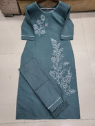 Teal Roman Silk Elegant Kurti Pant Set Of 2 - BONYHUBSALWAR KAMEEZ