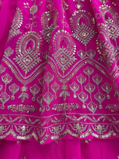 Hot Pink Georgette Embroidery Long Kurti, Skirt & Dupatta - BONYHUBSALWAR KAMEEZ