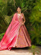 Blush Pink Organza Digital Print Gown Dupatta Set Of 2 - BONYHUBSALWAR KAMEEZ