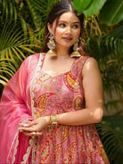 Blush Pink Organza Digital Print Gown Dupatta Set Of 2 - BONYHUBSALWAR KAMEEZ