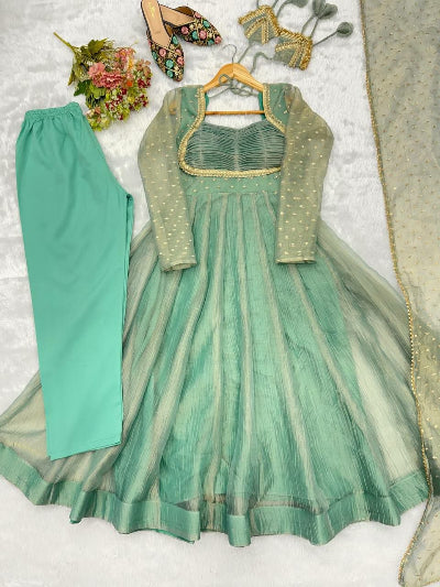 Sage Green Embroidered Work Anarkali Suit Set