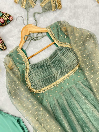 Sage Green Embroidered Work Anarkali Suit Set
